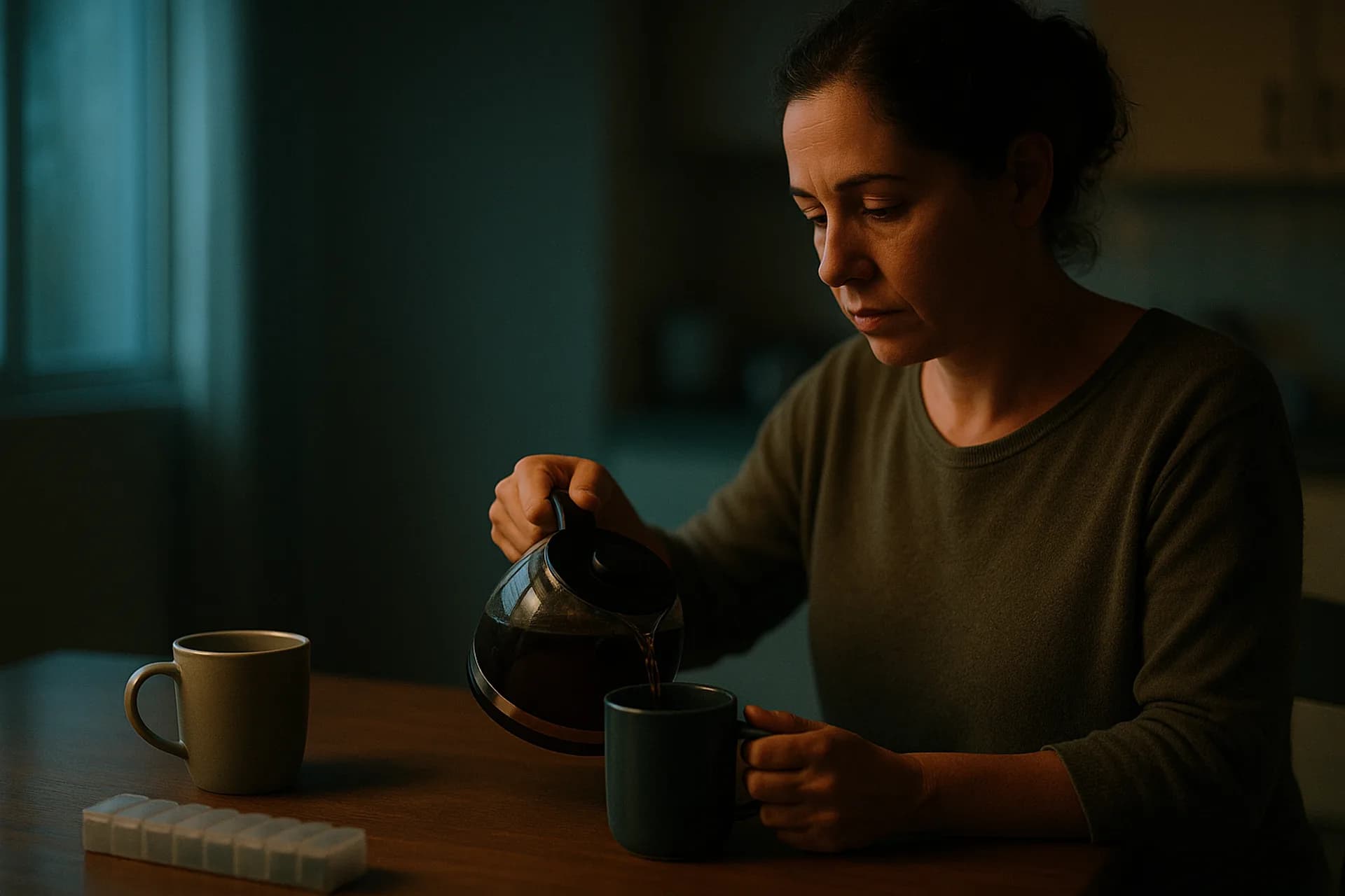 Taza extra sobre la mesa — intervalo breve en el turno de cuidado