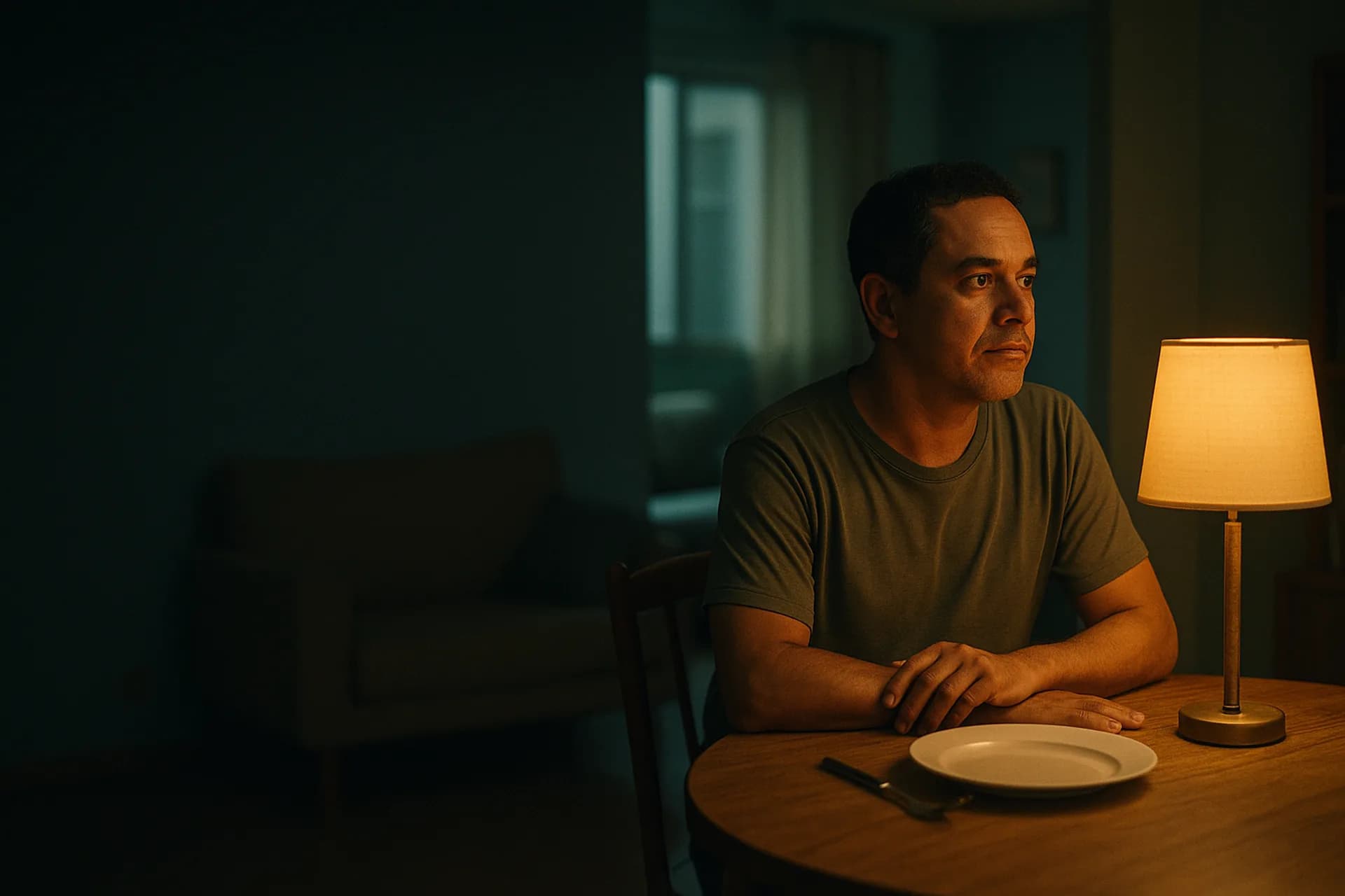 One plate on the table — the routine of someone who lives alone